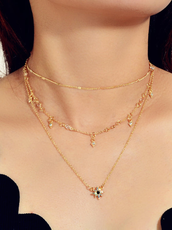 Awesome Teens Jewellery Gift Gold Layered Chain Rhinestone Flower