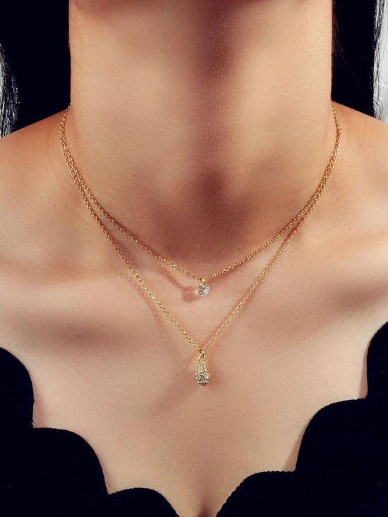 2 pcs Fashion Women Jewellery Rhinestone Decor Gold Chain Water Drop