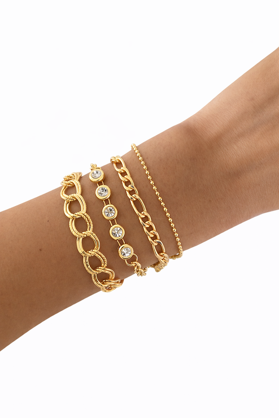 White Stone Bracelet Set Four Piece Layered Adjustable Elegant Jewelry